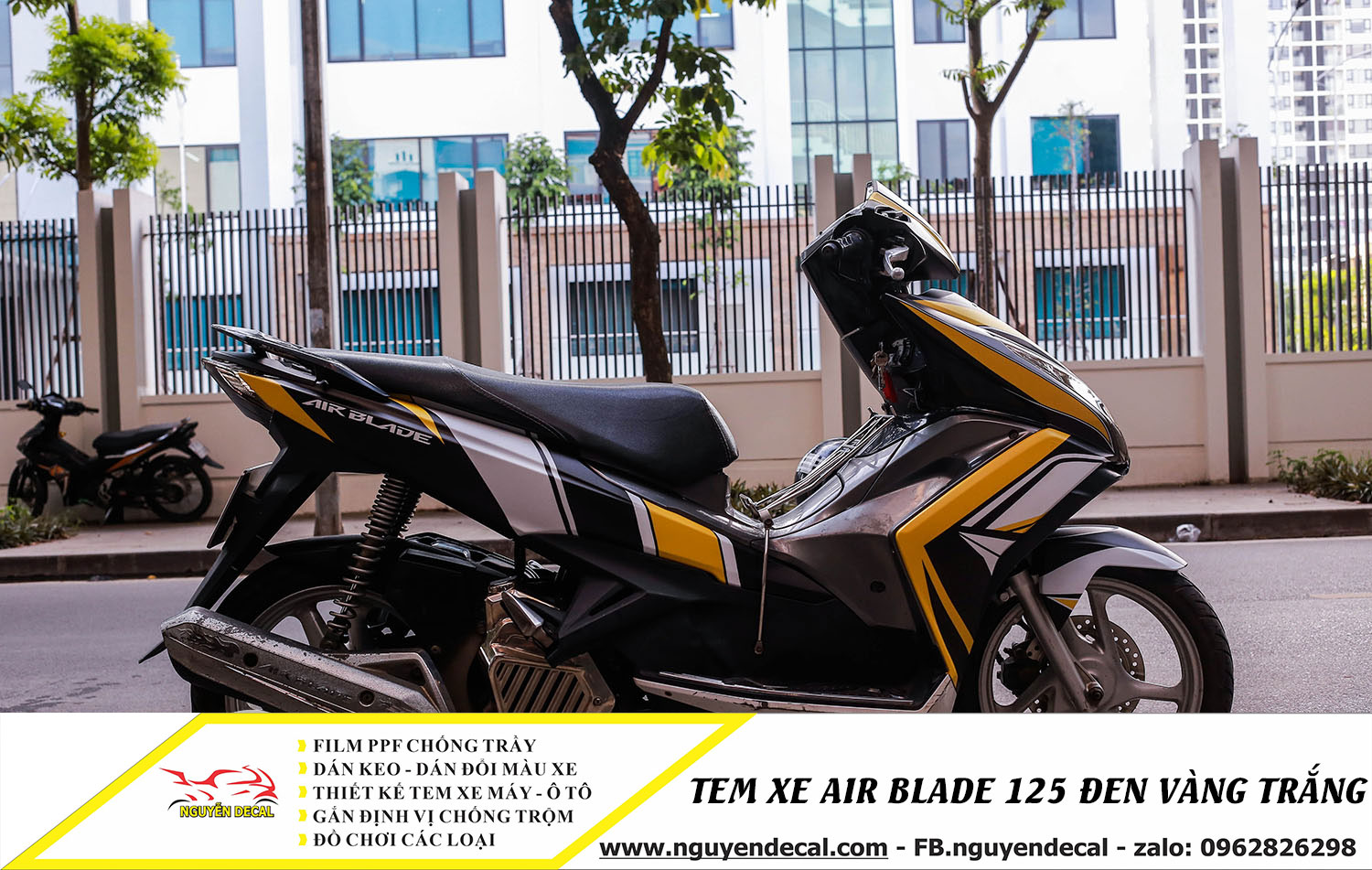 Tem air blade 125cc đen vàng trắng  Nguyễn Decal  Chuyên Dán Keo Xe  Design Tem Xe Decal Tem Xe Nguyễn Decal