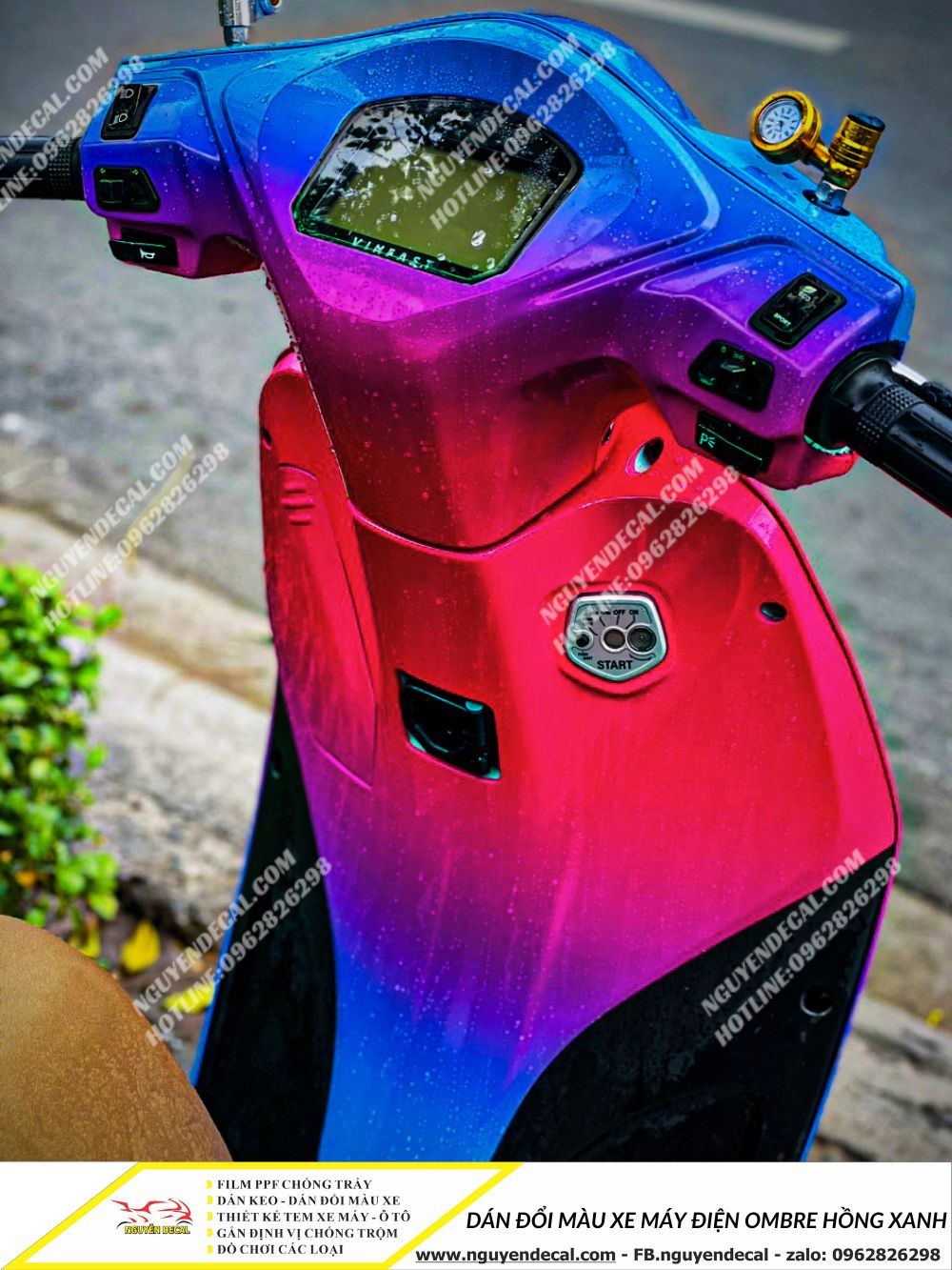Dán đổi màu xe máy điện Ombre hồng xanh