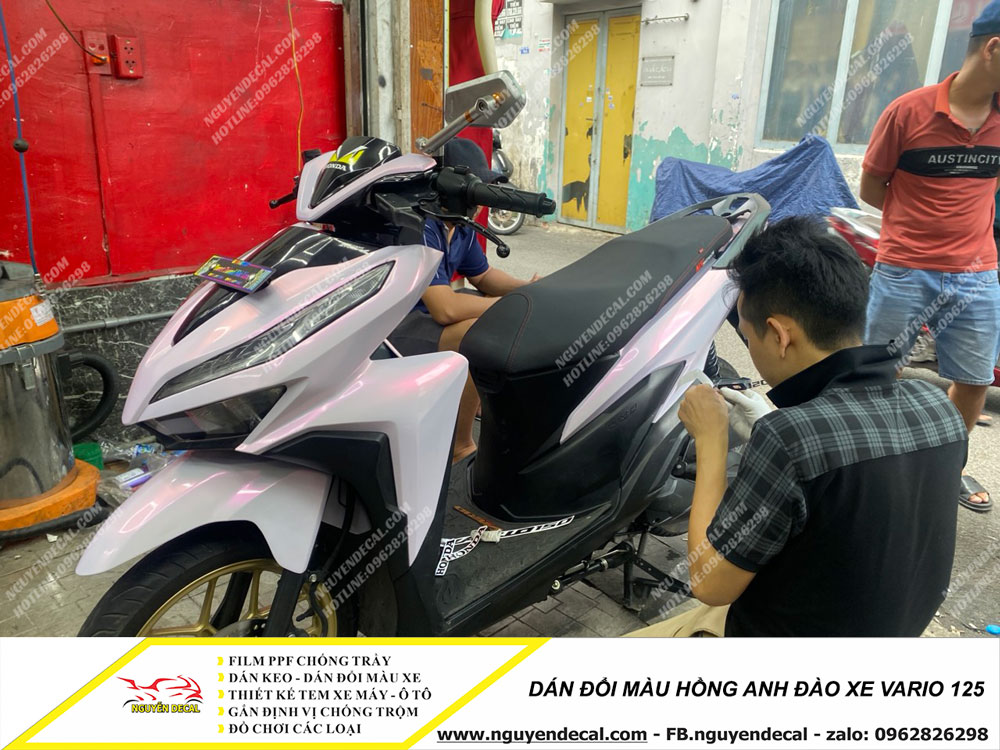 Dán đổi màu hồng anh đào xe Vario 125