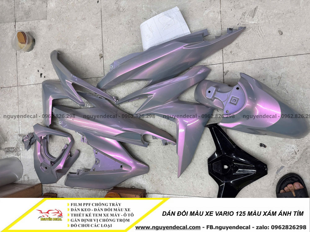 Dán đổi màu xe Vario 125 màu xám ánh tím