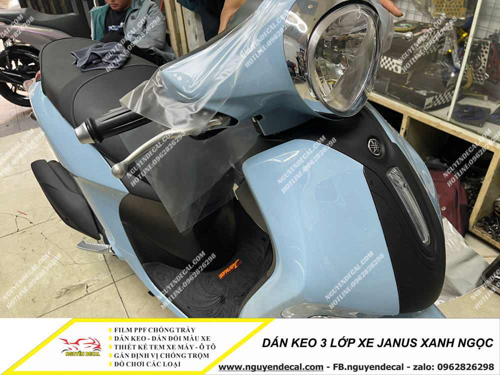 Dán keo 3 lớp xe Janus xanh ngọc