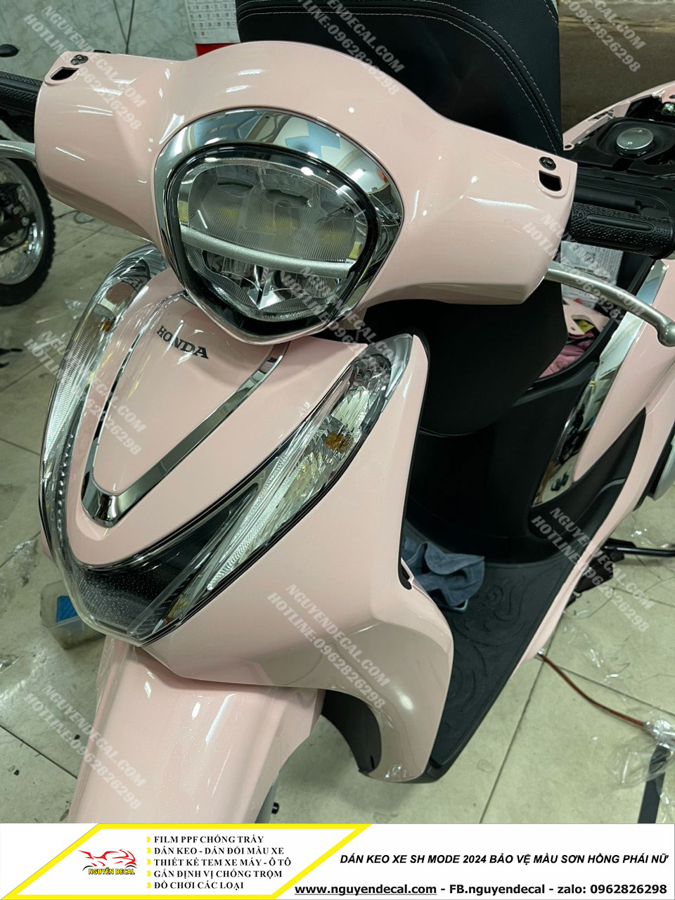 Dán keo xe Sh mode 2024 bảo vệ màu sơn hồng cho phái nữ