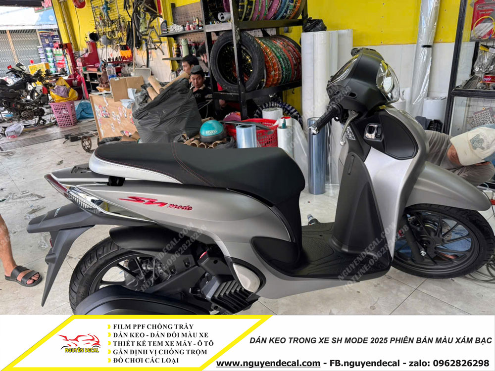 Dán keo trong xe Sh mode 2025 màu xám bạc Dán keo trong xe Sh mode 2025 màu xám bạc