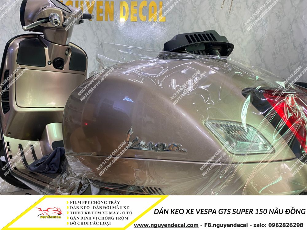 Dán keo xe Vespa GTS Super 150 nâu đồng