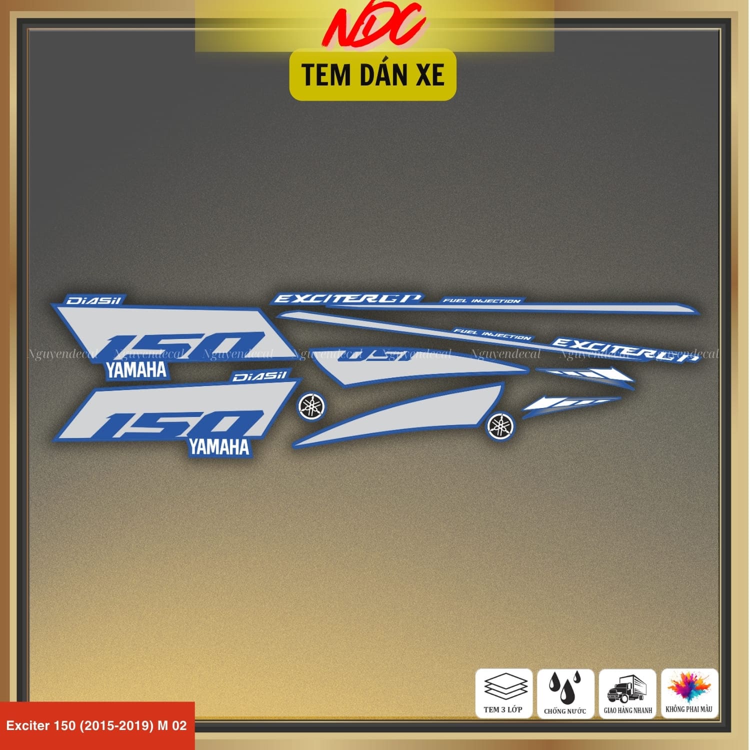 Tem rời xe Exciter 150 Yamaha màu trắng xanh