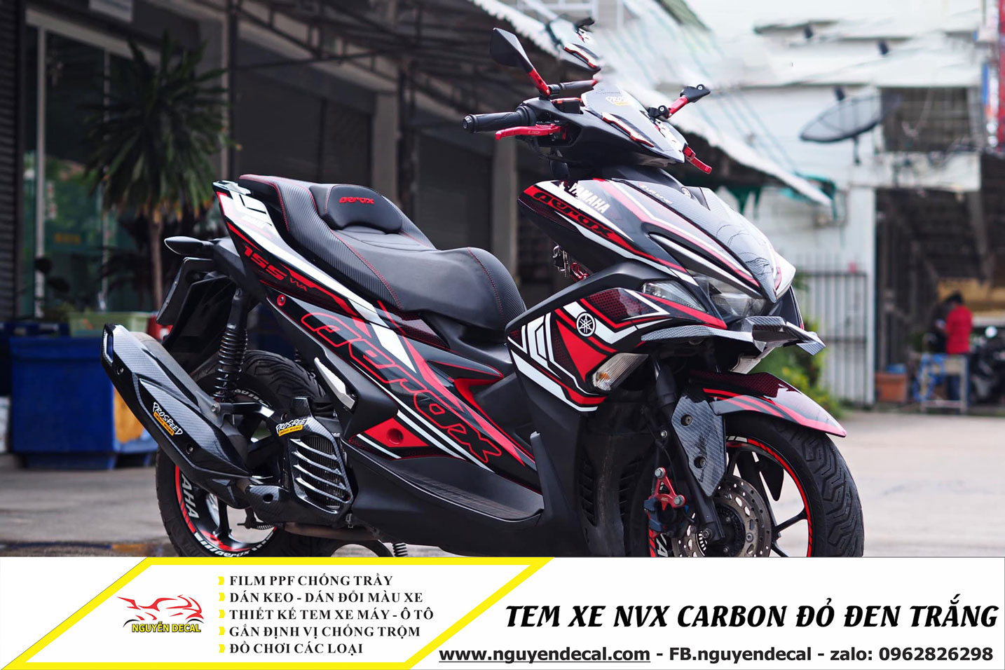 Tem xe NVX carbon đỏ đen trắng - Nguyễn Decal - Chuyên Dán Keo Xe Design Tem  Xe Decal Tem Xe Nguyễn Decal