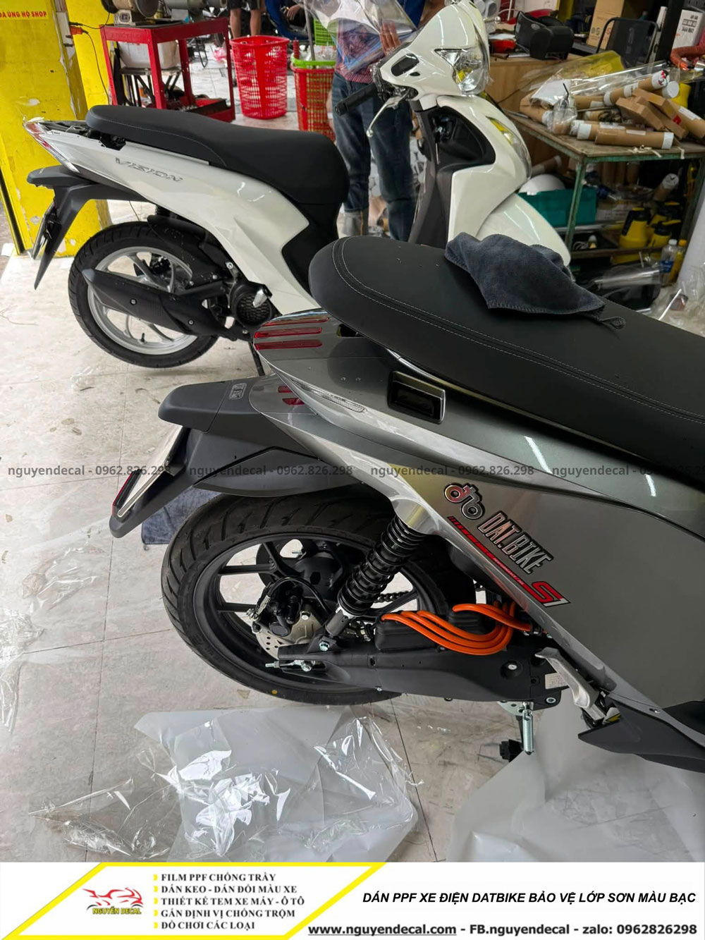 Dán PPF xe điện Datbike bảo vệ sơn xe màu sơn bạc Dán PPF xe điện Datbike bảo vệ sơn xe màu sơn bạc