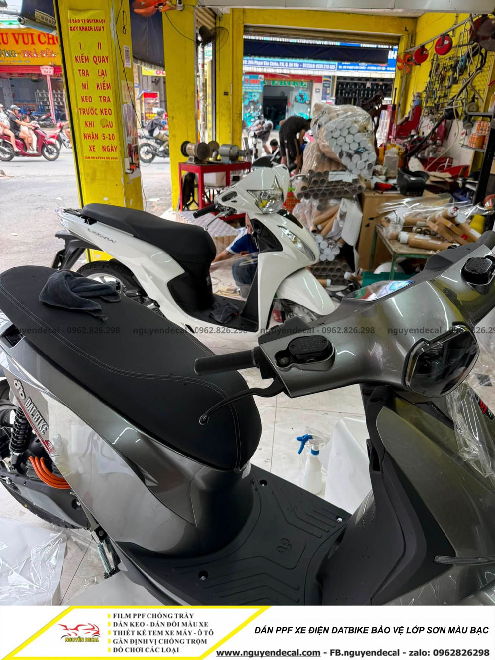Dán PPF xe điện Datbike bảo vệ sơn xe màu sơn bạc Dán PPF xe điện Datbike bảo vệ sơn xe màu sơn bạc