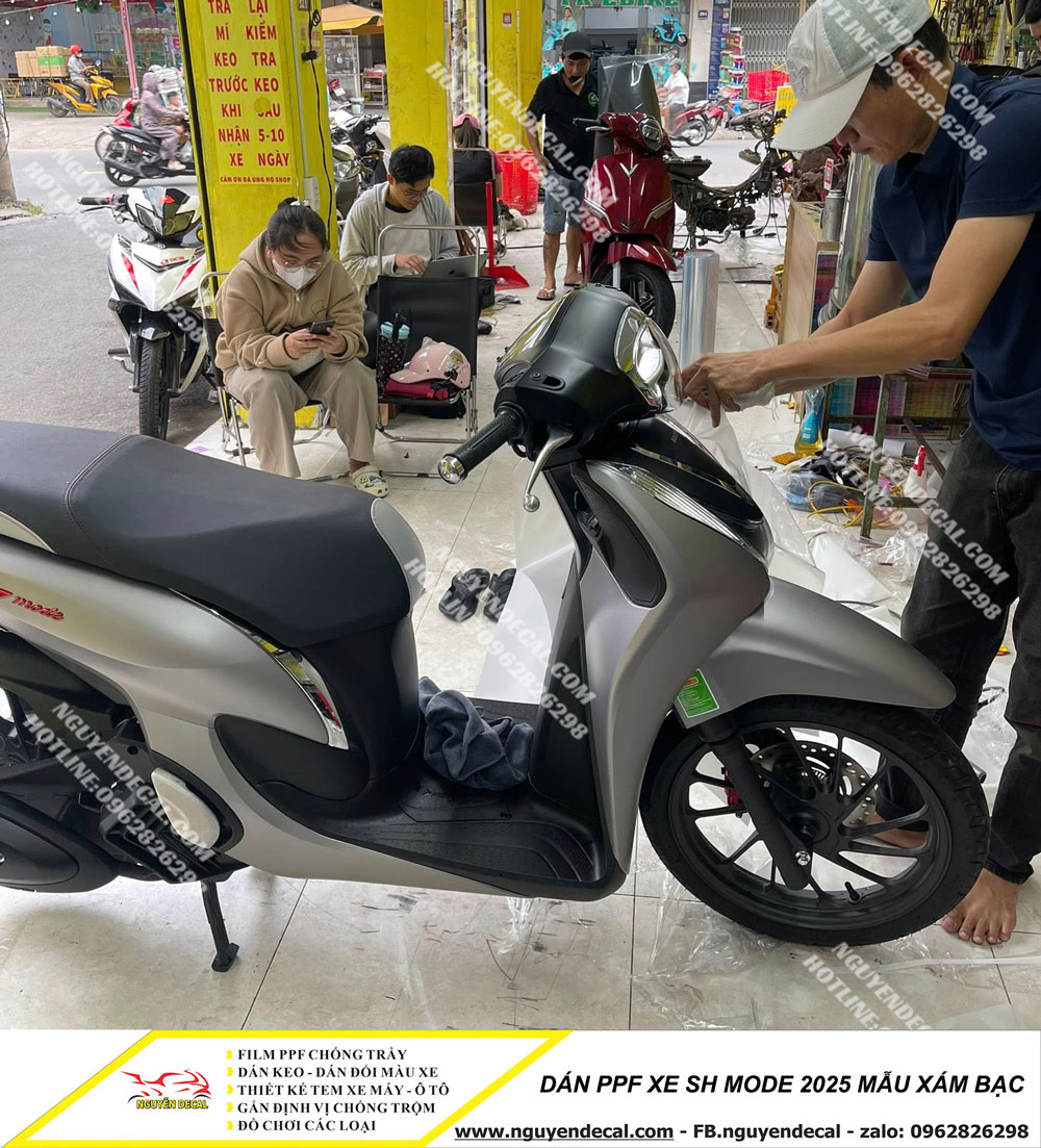 Dán PPF xe Sh mode 2025 mẫu xám bạc Dán PPF xe Sh mode 2025 mẫu xám bạc