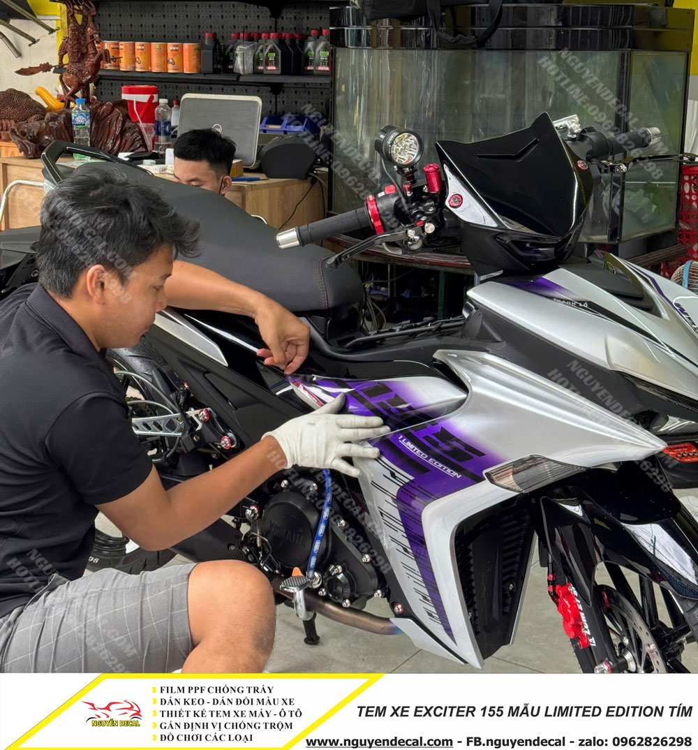 Tem xe Exciter 155 mẫu limited edition tím Tem xe Exciter 155 mẫu limited edition tím