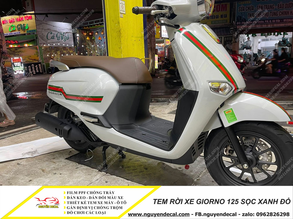 Tem rời xe Giorno 125 sọc xanh đỏ Tem rời xe Giorno 125 sọc xanh đỏ