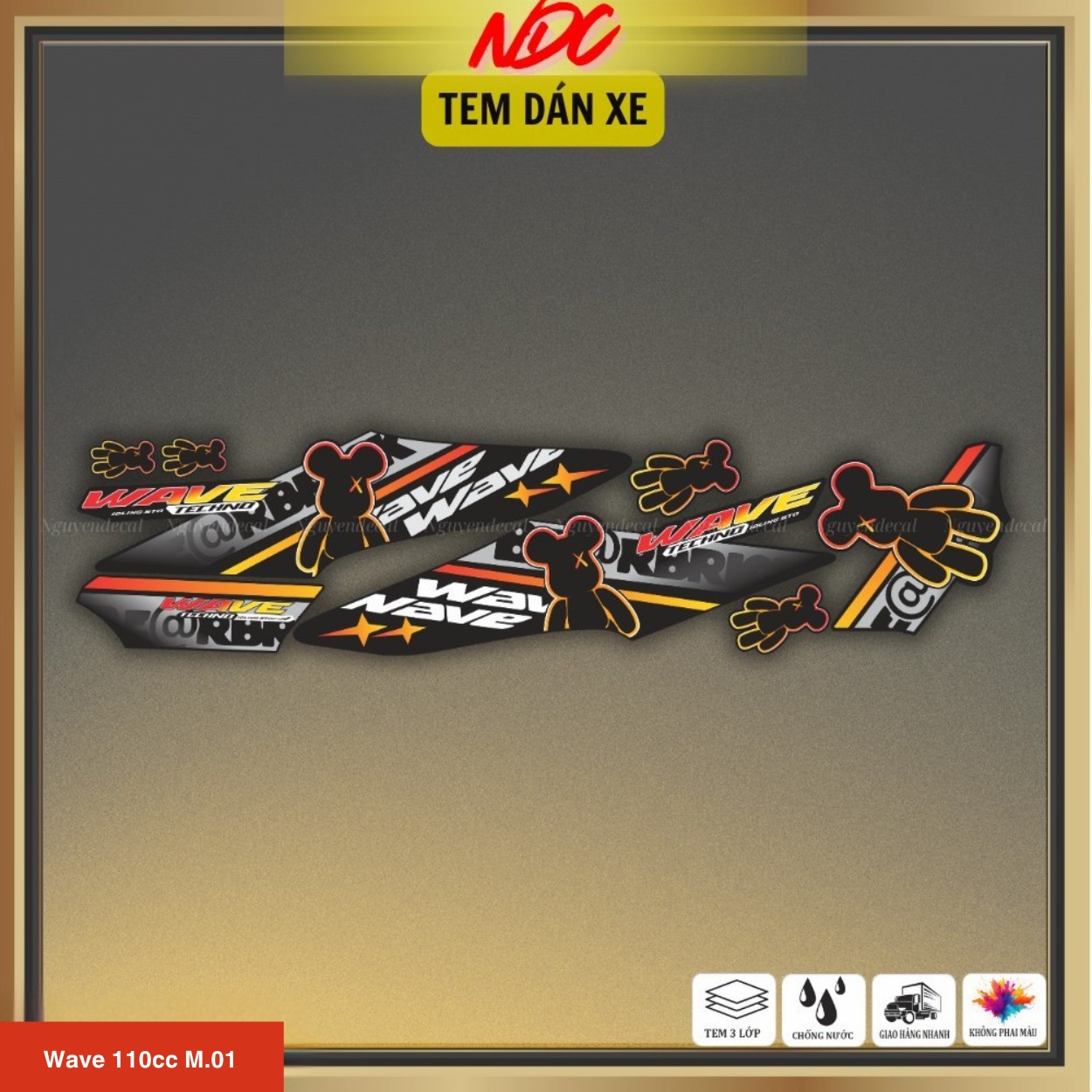 Tem rời xe Wave 110cc mẫu Bearbrick Tem rời xe Wave 110cc mẫu Bearbrick
