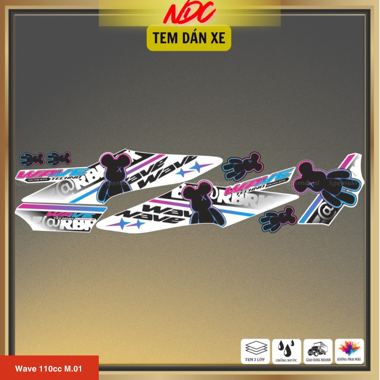 Tem rời xe Wave 110cc mẫu Bearbrick Tem rời xe Wave 110cc mẫu Bearbrick
