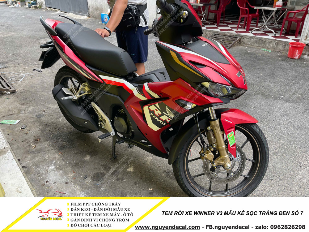 Tem xe Winner V3 sọc trắng đen số 7 Tem xe Winner V3 sọc trắng đen số 7