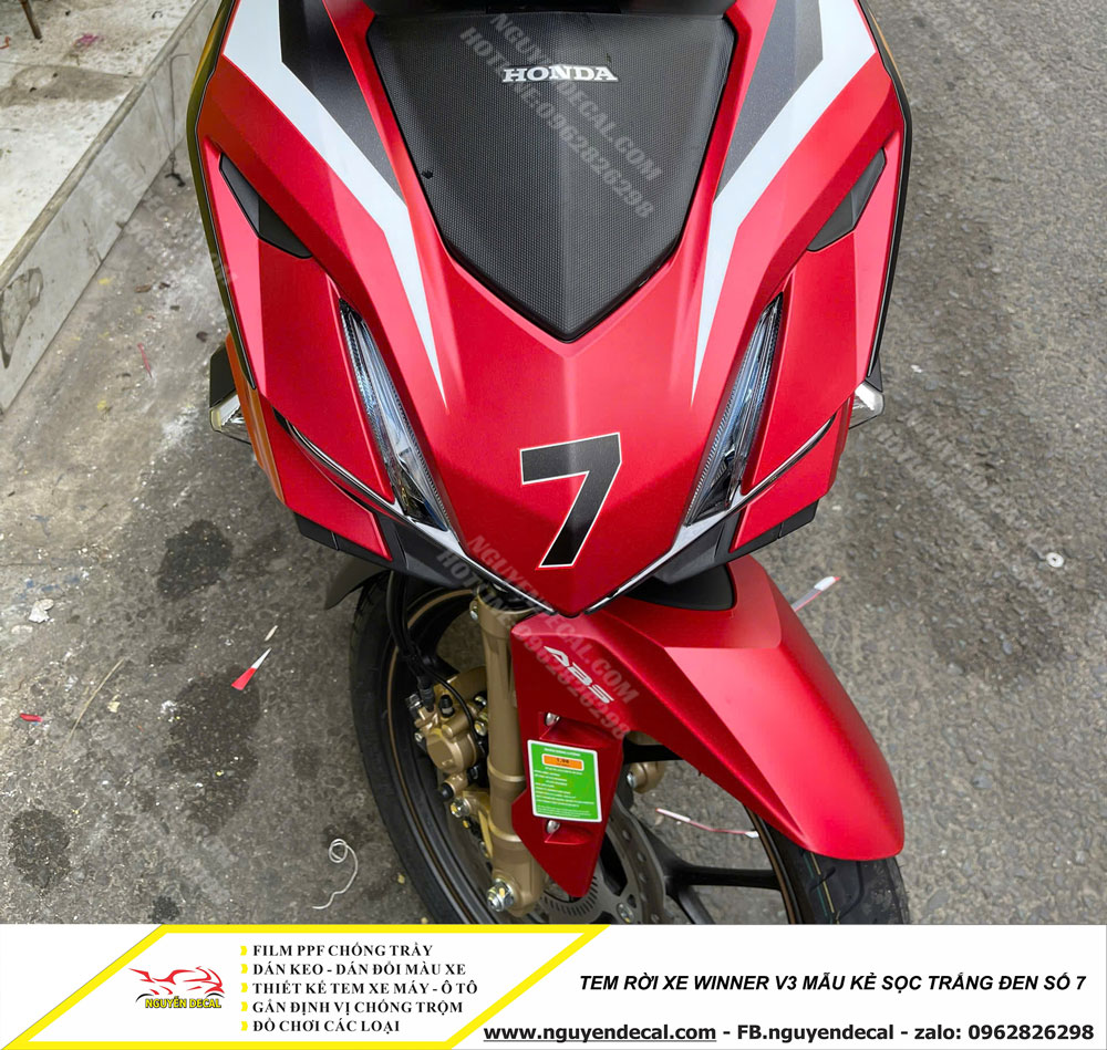 Tem xe Winner V3 sọc trắng đen số 7 Tem xe Winner V3 sọc trắng đen số 7