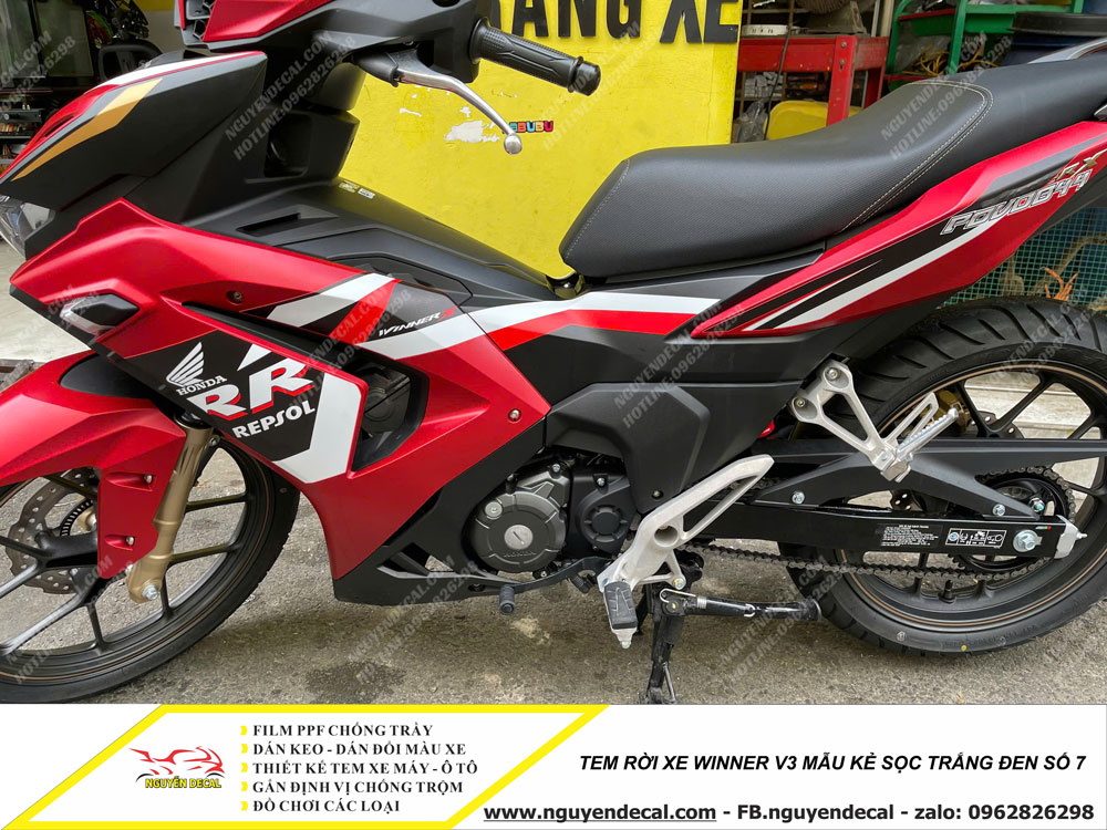 Tem xe Winner V3 sọc trắng đen số 7 Tem xe Winner V3 sọc trắng đen số 7
