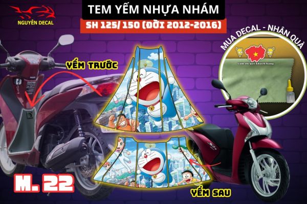 Combo dán tem yếm nhựa nhám xe Sh 2012-2020 mẫu Doraemon M22