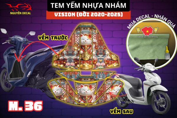 Combo tem dán yếm xe Vision 2020-2025 mẫu mèo thần tài