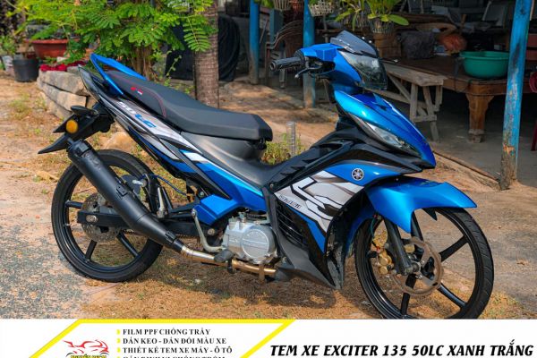 Tem xe exciter 135 50lc xanh trắng