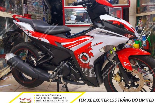 Tem xe Exciter 155 trắng đỏ limited