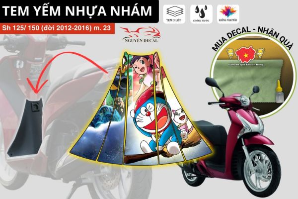 Tem yếm nhựa nhám xe SH 2012-2016 mẫu Doraemon